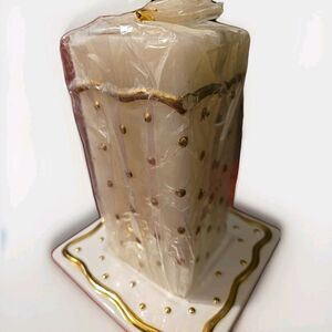 Vintage 1998 Inspirado Gold Dotted Dance Decorative Candle + Tray Hand Painted